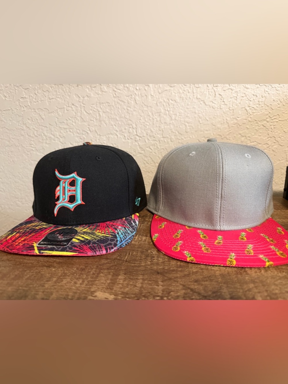 47 Brand Black Detroit D Snapback Hat with Multicolor Brim (both hats!!)
